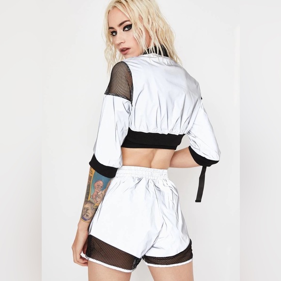 Reflective Silver Shorts & Cropped Jacket Set S - Picture 2 of 13